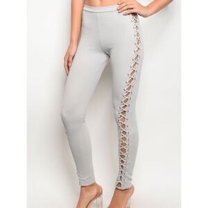 GRAY LACE-UP PANTS